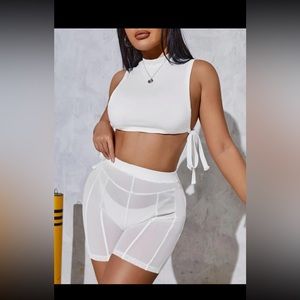 Mock Neck Knot Side Tank Top&Mesh Biker Shorts NWT